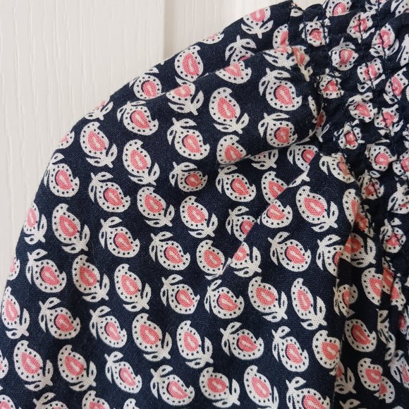 C&C California Women's Linen Blend Peasant Smocked Paisley Pink/Blue Top Size L - Picture 6 of 12